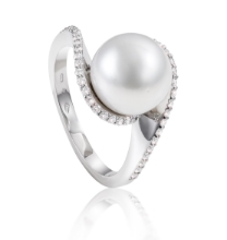 Obrázek Prsten LOEE Pearls z bílého zlata s diamanty a perlou (48 mm)