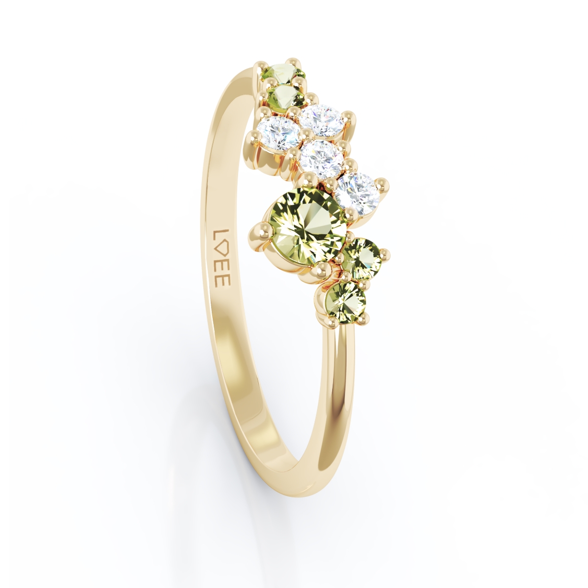 Obrázek Prsten LOEE Sparkle ze žlutého zlata s diamanty a multisafíry